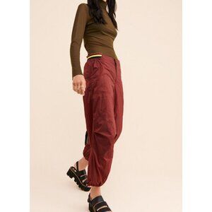 Free People Windbreaker Ripple Sports Pants Size XS Maroon Red Adjustable Ankle